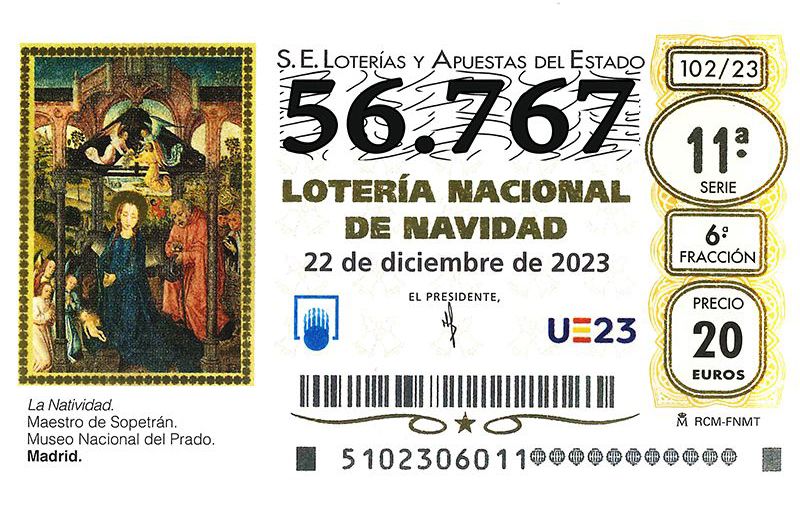 Número de Navidad de Estanco Miguel. El número es el 56.767